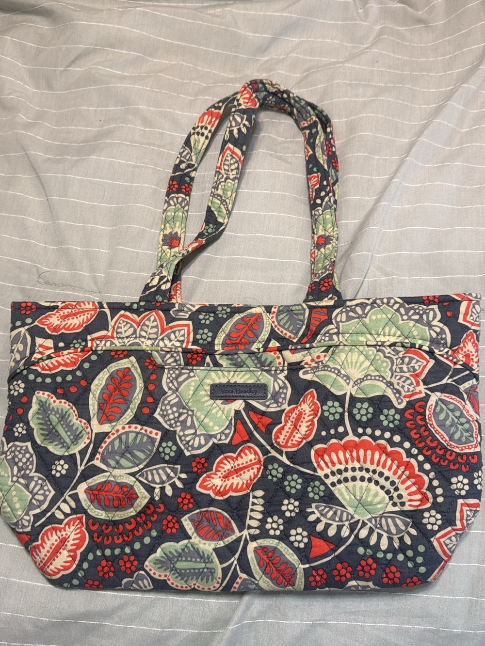 Vera Bradley Quilted Floral Tote in Navy, Red & Mint